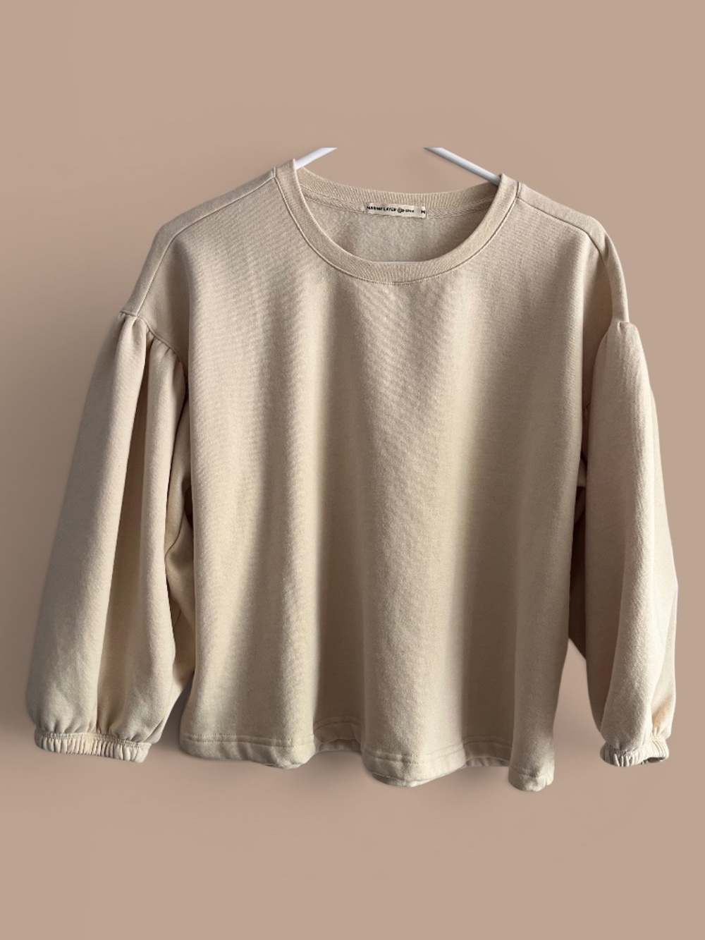 Marine Layer Jace Puff Sleeve Beige Re-Spun Sweatshirt Size Medium
